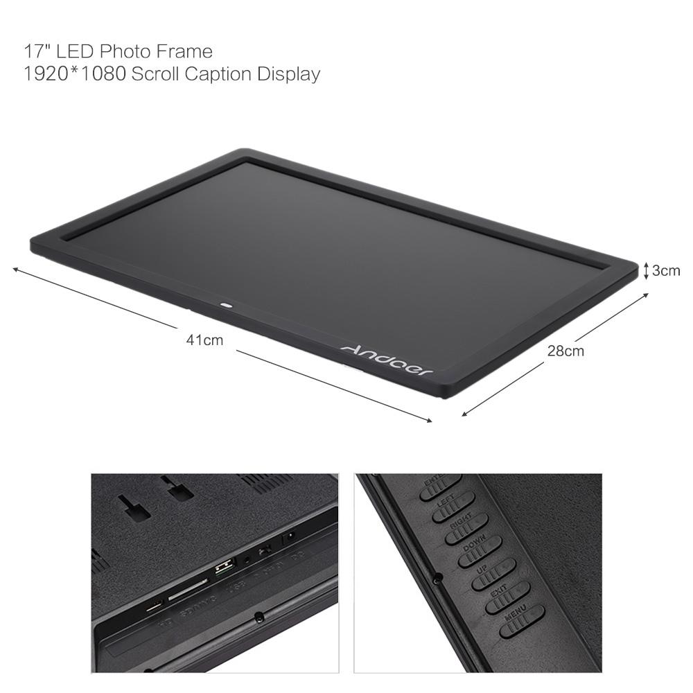Andoer 17-palcový digitálny fotorámik LED 1080P Elektronický fotorámik s vysokým rozlíšením MP3 MP4 Video