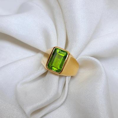Green Peridot Sterling Silver Yellow Gold Overlay Signet Ring Jewelry