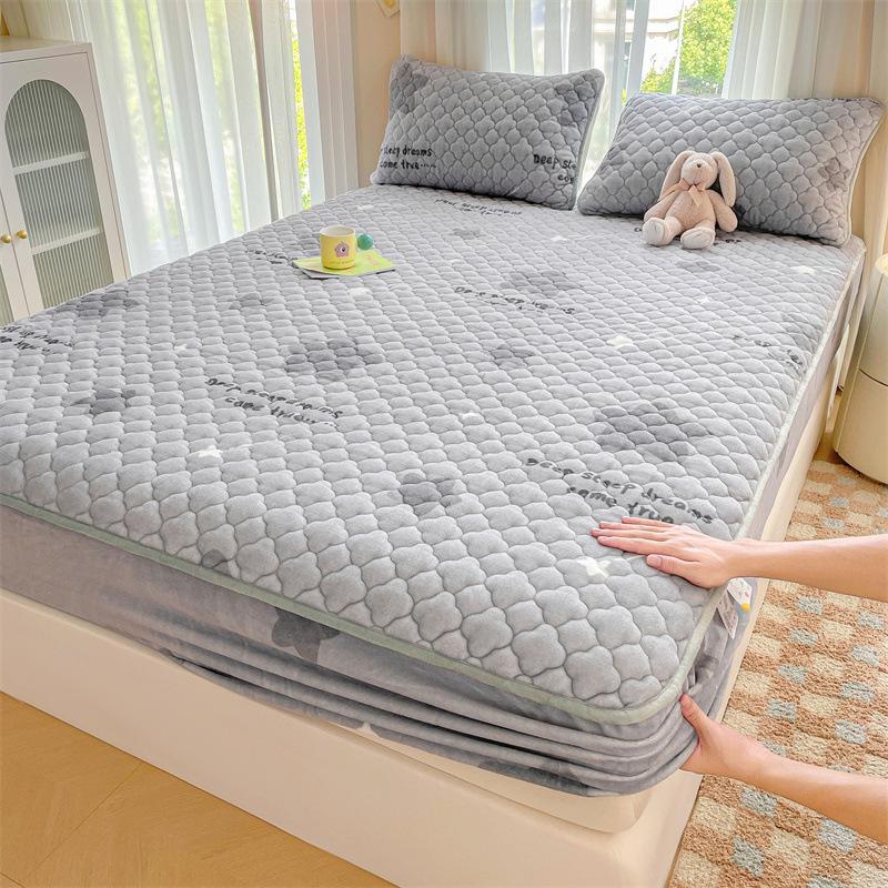 Verdickte Baumwoll-Bettmütze Einzelbettbezug Korallenvlies Milchvlies Wintermatratze Rutschfester Schutzbezug