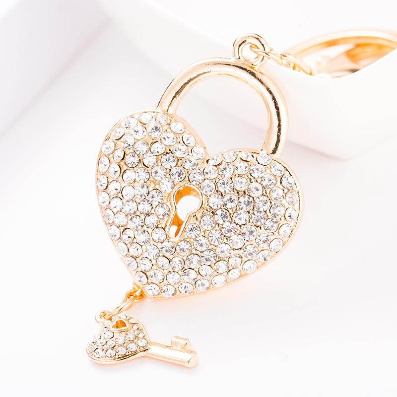 Sparkling Crystal Love Lock Key Chain Women's Luxury Handbag Pendant Souvenir Gift for Friends