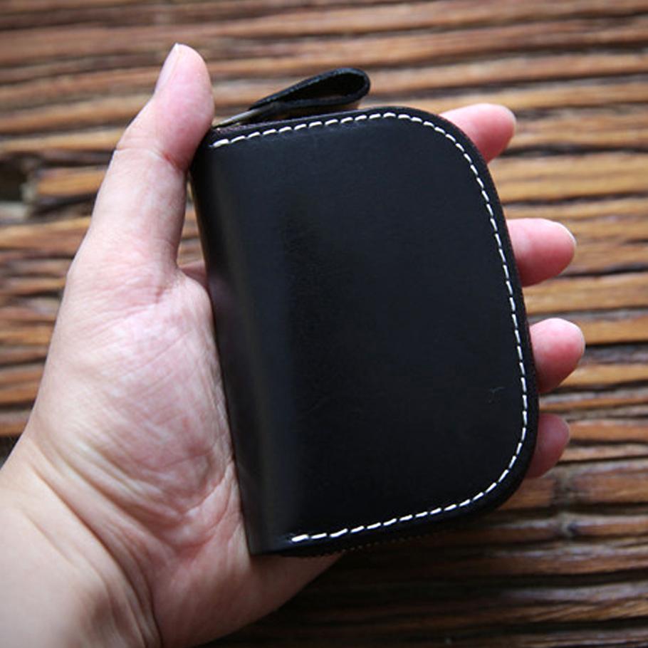 Genuine Leather Key Wallet for Unisex Vintage Handmade Short Zipper Car Holder Bag Card Case Organizer Housekeeper