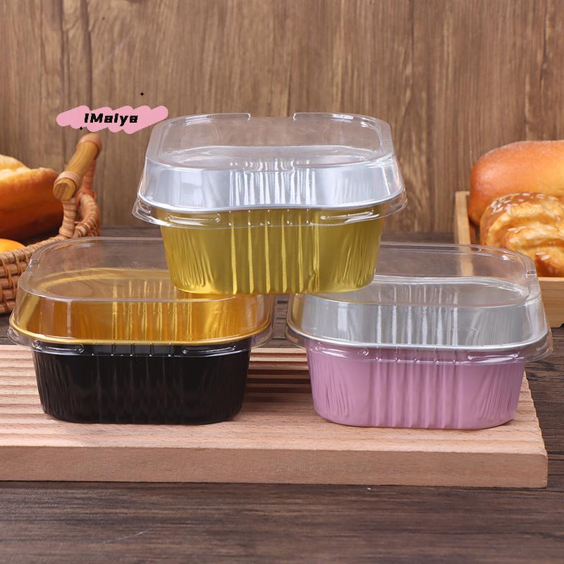 10Pcs Aluminum Foil Cake Pans 325ml with Lids Heat-Resistant Baking Cups Liners Kitchen Baking Tools
