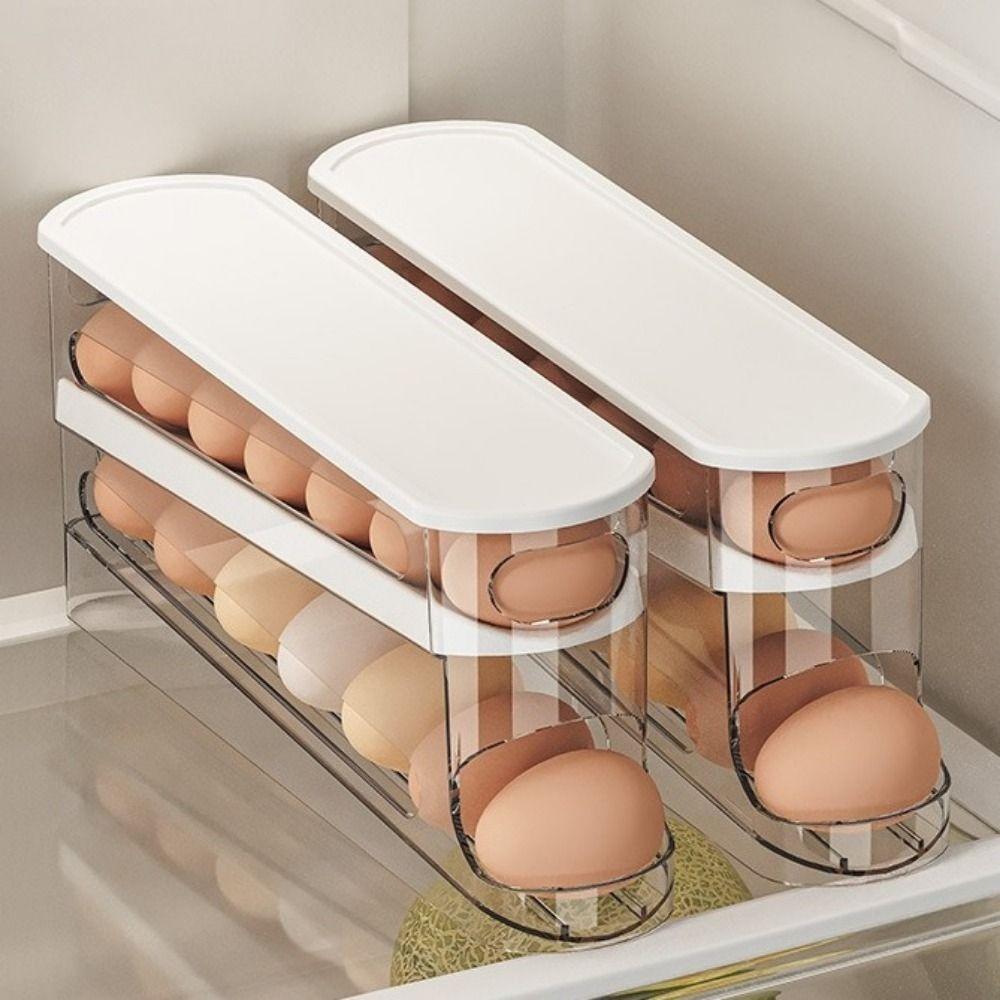 2Pcs Plastic Auto Rolling Egg Organizer Anti-fall Rolling Egg Dispenser  for Home