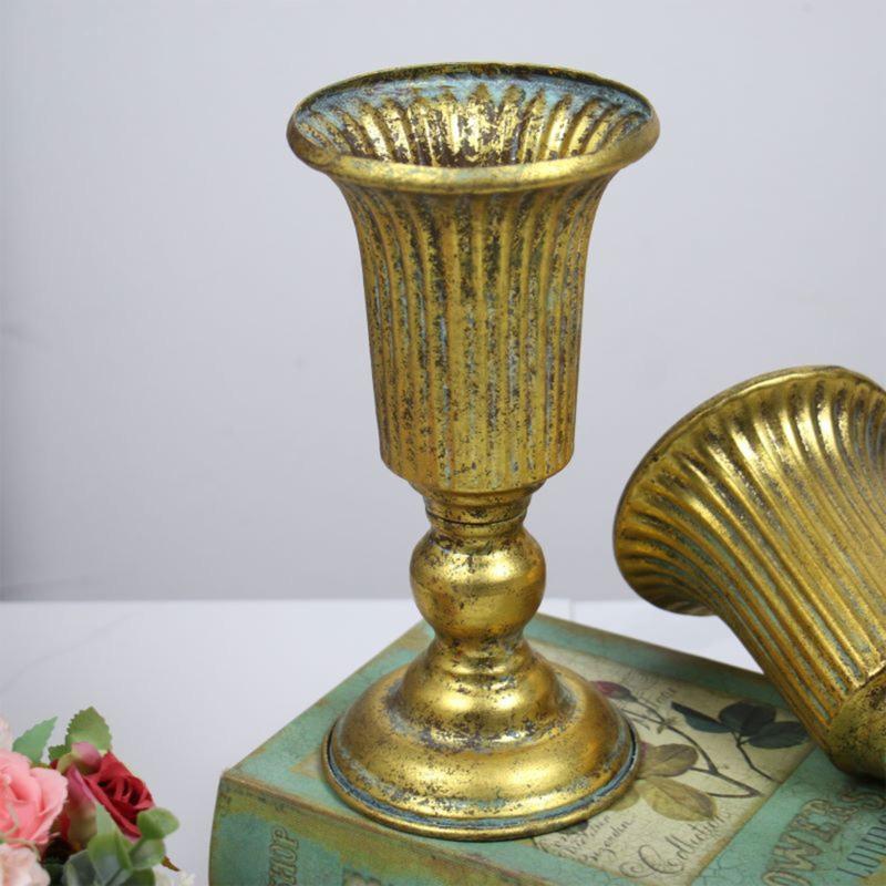Wedding Gold Metal Vases Flower Table Vases Centerpieces Trumpet Iron Vases Great Ornament for Wedding Dining Room Decor