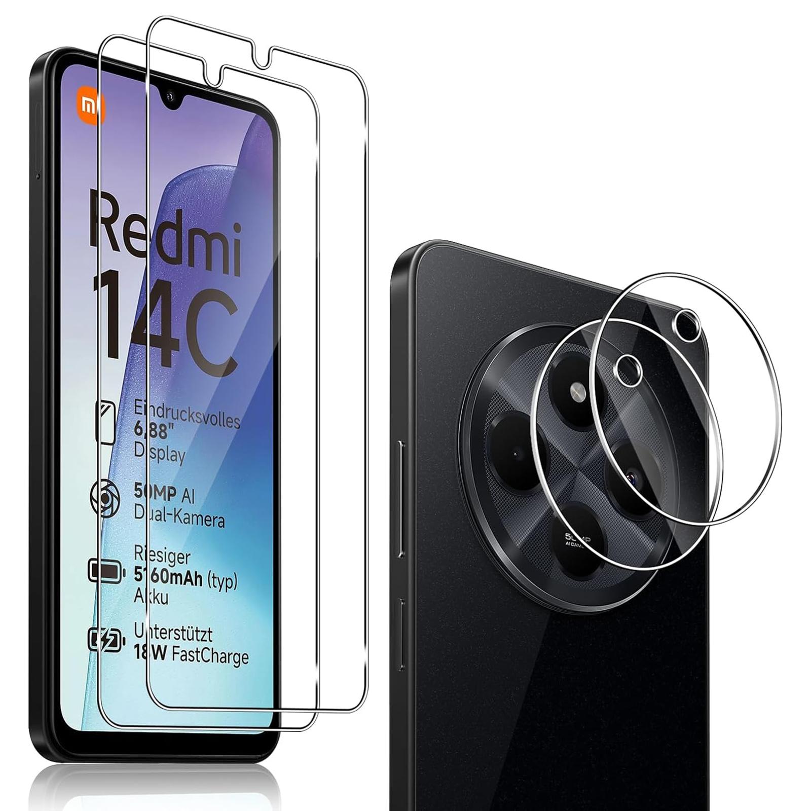 

2Pcs For Xiaomi Poco C75 4G/Redmi 14R 5G/14C 4G Screen Protector 2.5D Arc Edge High Clarity Tempered Glass Film with Camera Lens Film Type A