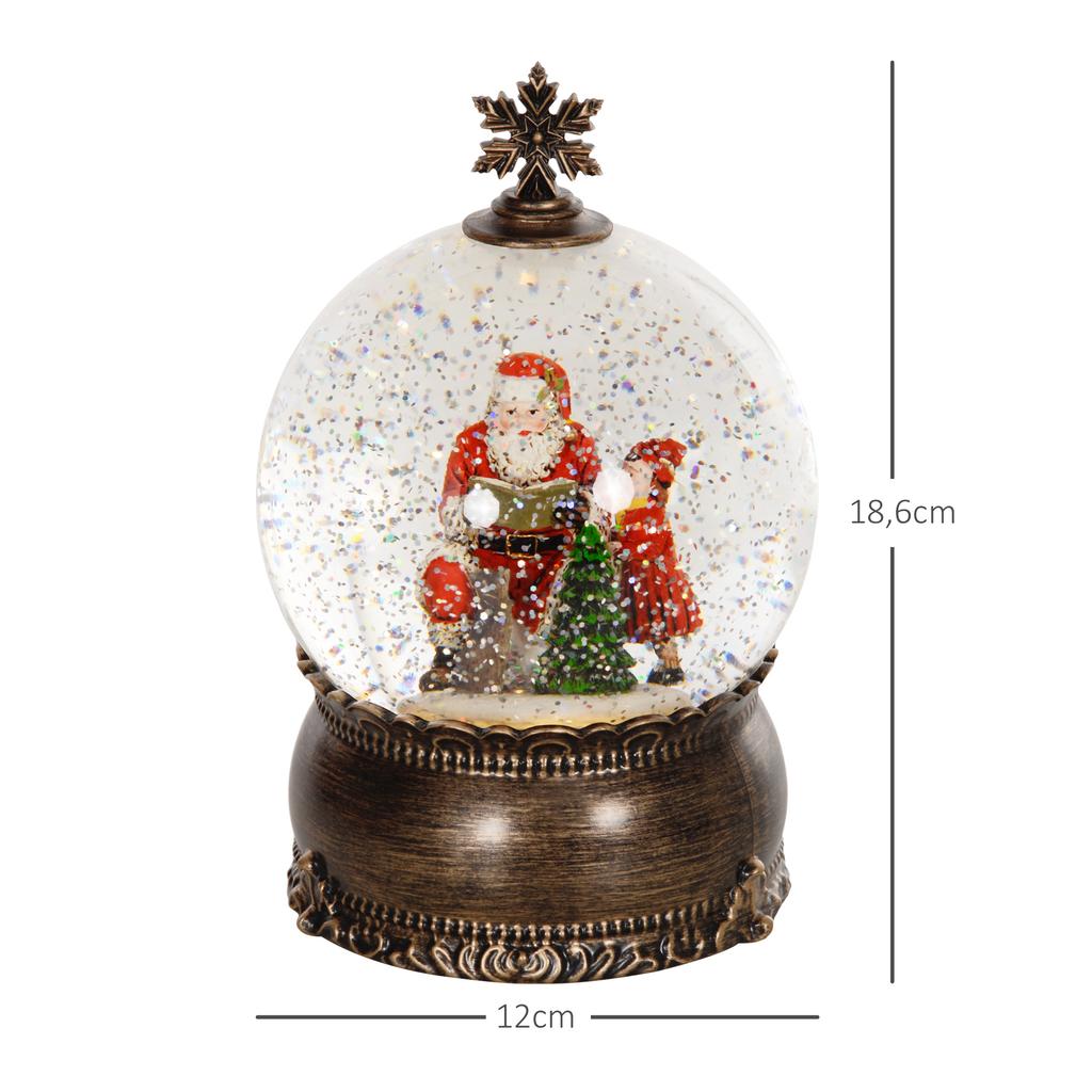 Christmas Snow Globe with Music and Lights, Santa and Child Scene for Christmas Decoration, Party Gift, Bronze