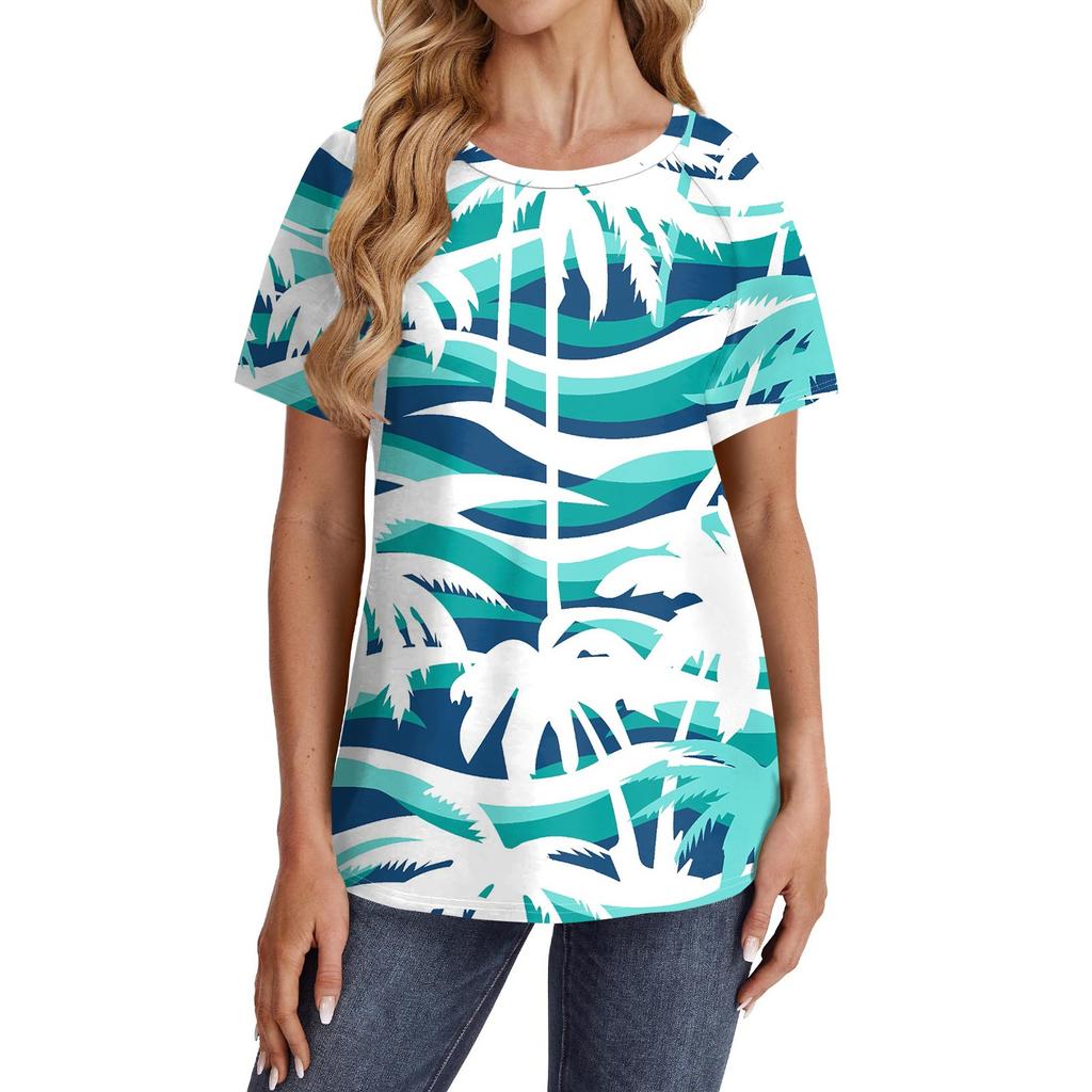 Women's Short Sleeve T Shirts Round Neck Cute Tunic Tops Basic Tees Blouses Loose Fit Pullover