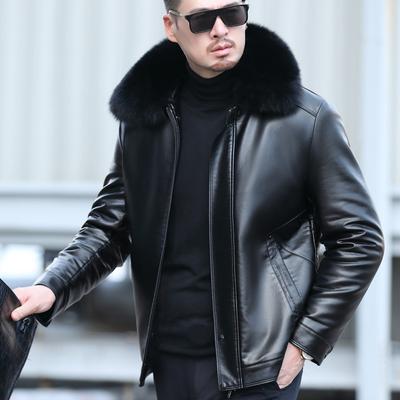 Winter New Leather Leather Jacket Men'S Thickened Casual Sheepskin Fur Integrated Fleece Jacket Tide