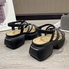 8CM Riemchen mit Kreuzmuster Keilabsatz Sandalen Frau Sommer Bling Klobige Plateau Slingbacks Damen Hausschuhe Dicke Sohle Pantoletten Zehentrenner
