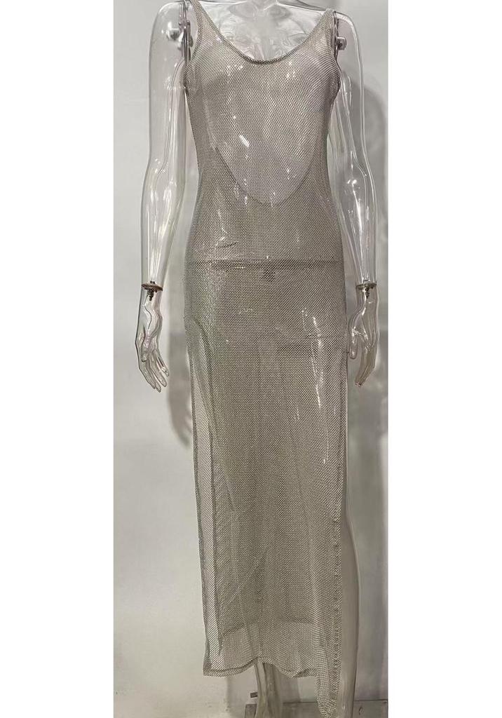 Summer Mesh See-through Backless Sleeveless Beach Dress