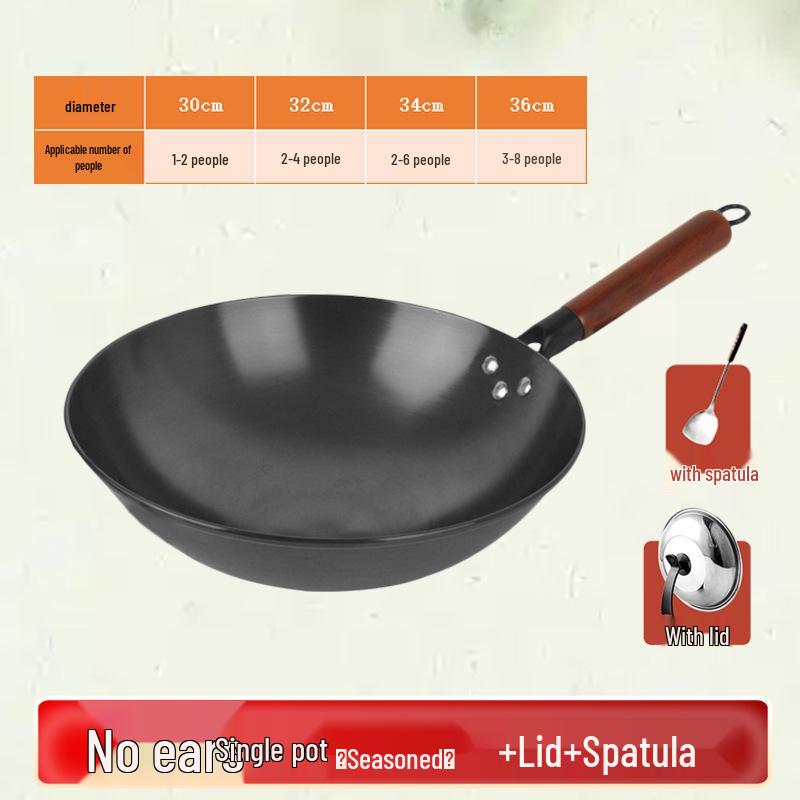 Jiuhuang Antihaft-Eisen-Wok mit rundem Boden - Unbeschichtet, Rostfrei, Kein Einbrennen erforderlich