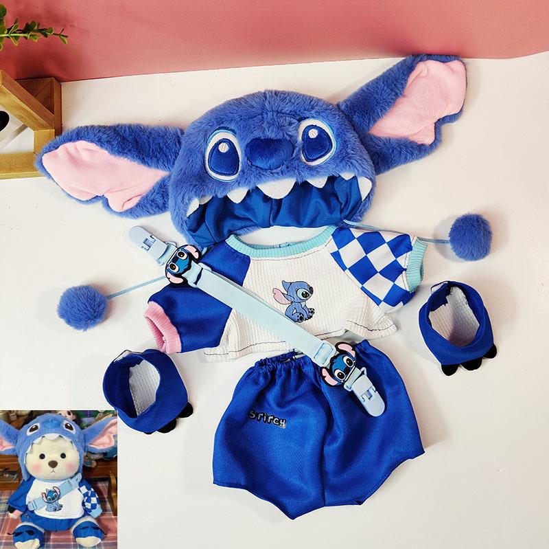 Medium Bear Outfit - Blue Pink Striped Carrot Overalls Set