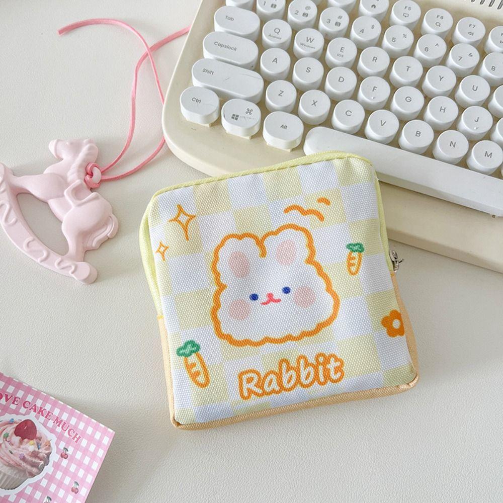 

Makeup Organizer Sanitary Mat Bag Cartoon Bear Rabbit Change Purse Tamper-Proof Storage Bag Girls Yellow carrot rabbit