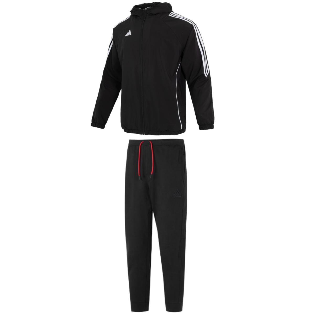 

Adidas Спортивная трикотажная куртка на молнии с капюшоном и прочными брюками с логотипом на манжетах, повседневный спортивный комплект для мужчин, черный IM8806+IT3985 2XL