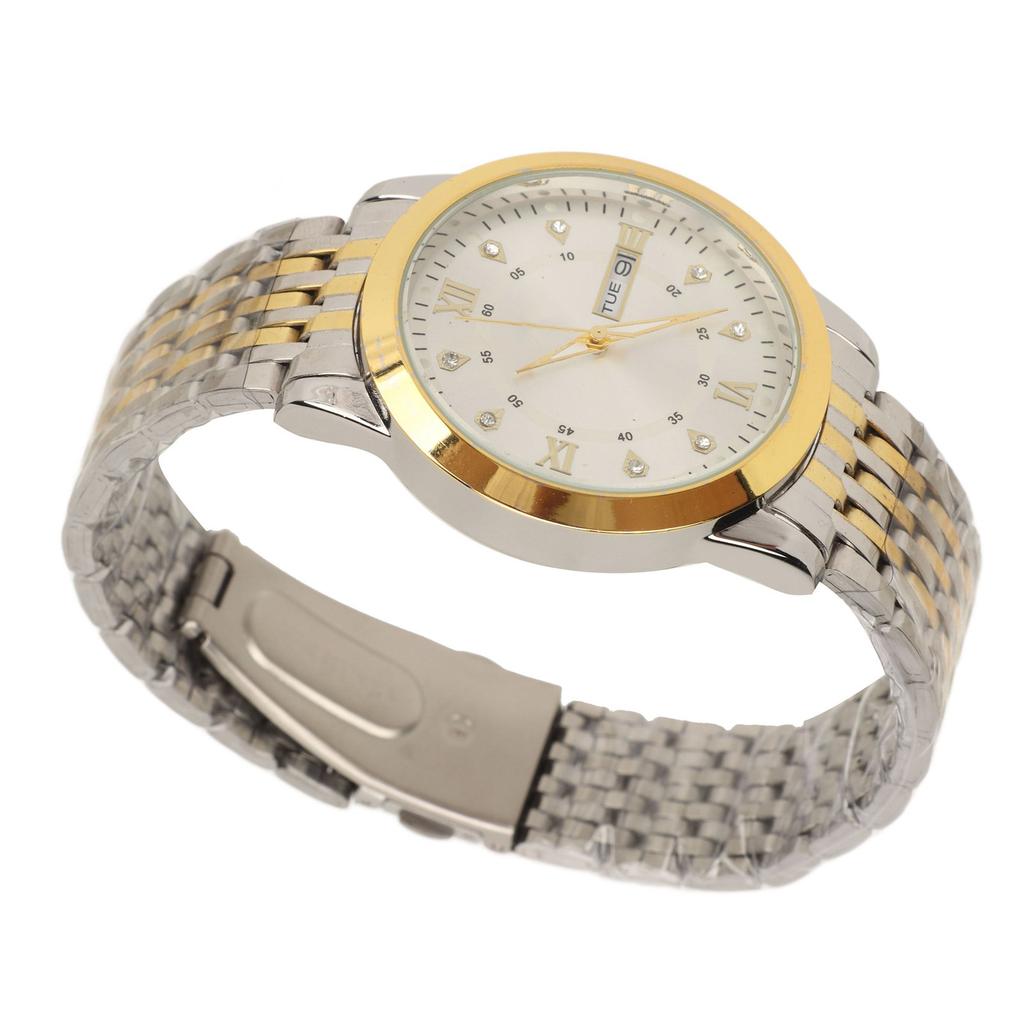 Watch for Men Quartz Day Date Waterproof Casual Luxury Luminous Fashion Dress Watch with Alloy Watchband for Business Gold White