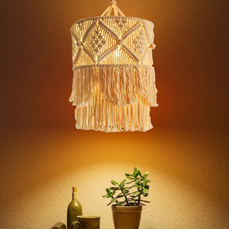1Pc Chandelier Chic Macrame Bohemia Lampshade Woven Lamp Shade Hanging Lamp Cover Tapestry Decor Pendant Light Cover