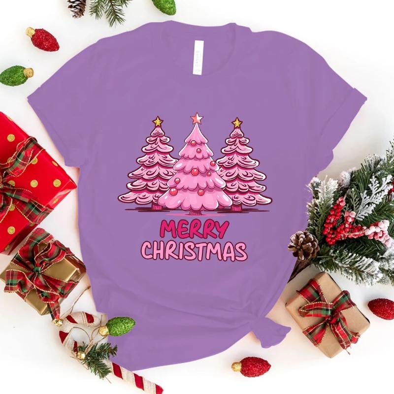 Frohe Weihnachten Baum Briefdruck Kurzarm T-Shirts Damen Rundhals T-Shirts Sommer Bequem Weich T-Shirts Oberteile Größe XXS-4XL