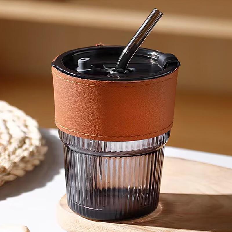 Heyuxi Bamboo Joint Glass Tumbler with Straw, 400ml