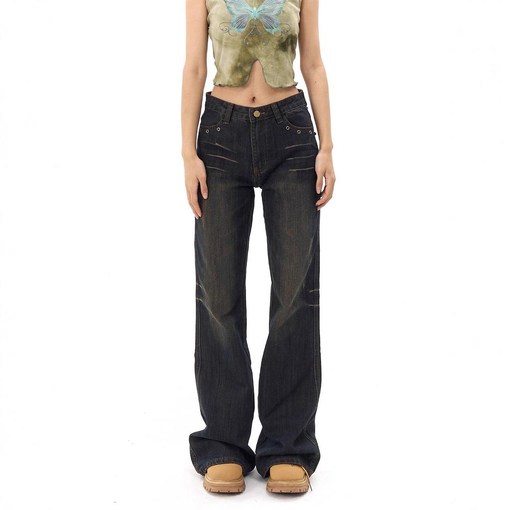 Women's Vintage Distressed Low Waist Slim Fit Micro Flare Jeans - 2025 Autumn Collection