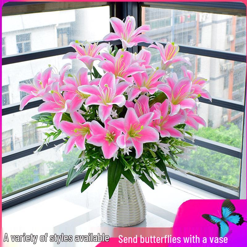 Искусственный букет из роз, лилий и подсолнухов для украшения гостиной или обеденного стола Champagne color Baby s Breath