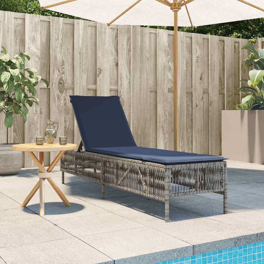 Sun Lounger with Cushion Gray Poly Rattan