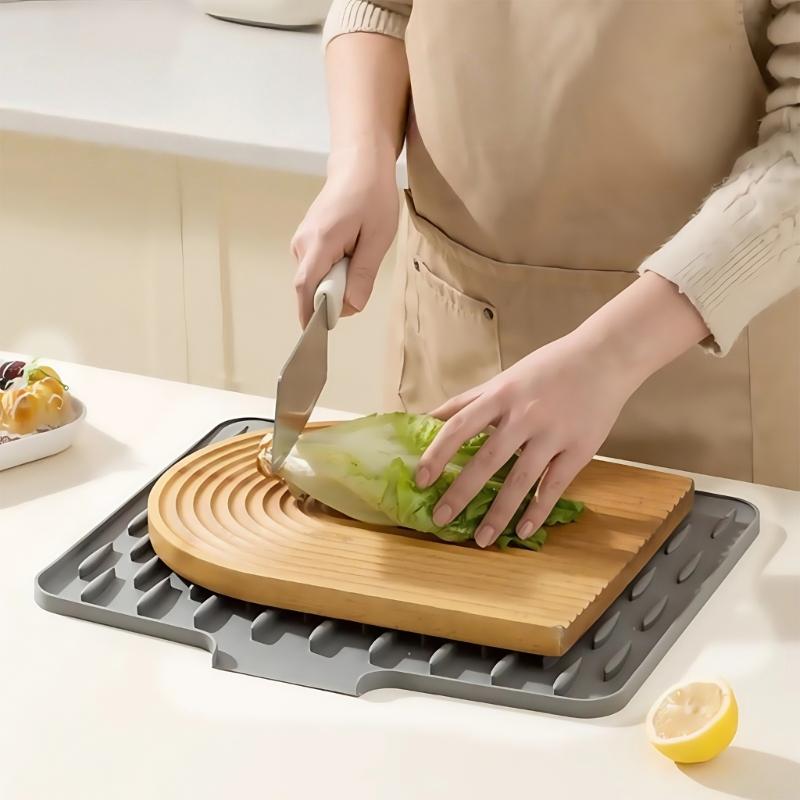 Thickened Heatproof Silicone Drying Mat With Sloped Designs Nonslip Base For Kitchen Counter Protections