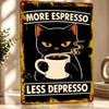 Black Cat With Espresso Personalized D Textured Metal Poster Wall Art Vintage Tin Signs for Living Room Decoration Items Decor