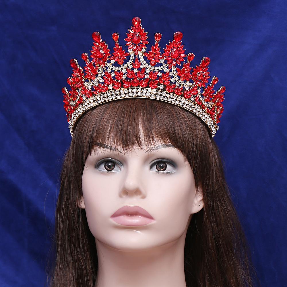 Bridal Rhinestone Tiara with Red Crystal Baroque Luxury Wedding Festival Crown