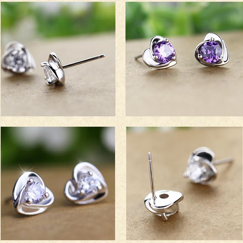 Korean Style Silver-Plated Heart-Shaped Earrings for Girls - Cute and Fashionable