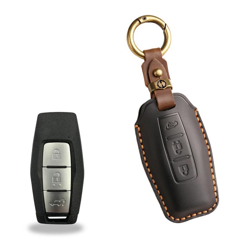 Leder Schlüsseletui Hülle für Mitsubishi Outlander 2022 2023 2/3 Tasten Fernbedienung Smart Key Halter Autoschlüsselanhänger Schutz