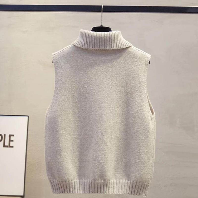 Otoño Invierno Coreano Color Sólido Solapa Sin Mangas Versátil Casual Chaleco Tejido Para Mujer