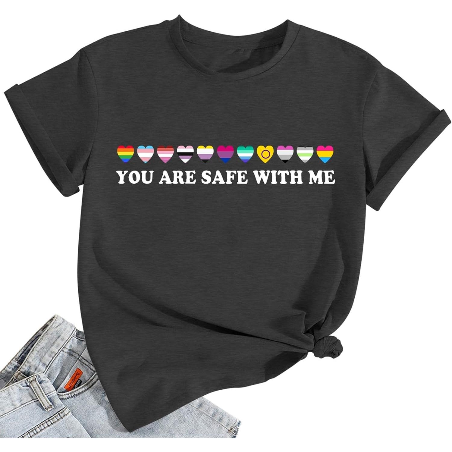 

Pride Shirt Women Rainbow Heart Tee Top LGBTQ Equality Rights Short Sleeve Pink XXXXXL чорний