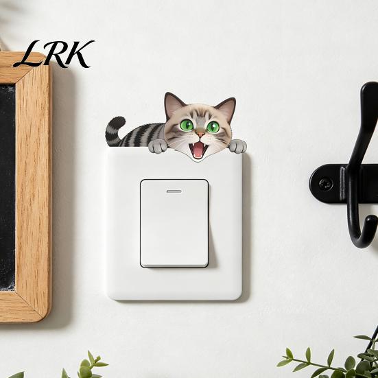 Modern Illustration Switch Plate Cover Light Stickers, Cartoon Animal Cute Cat Decor, Waterproof Removable Thin Sticker Stickers for Switch,