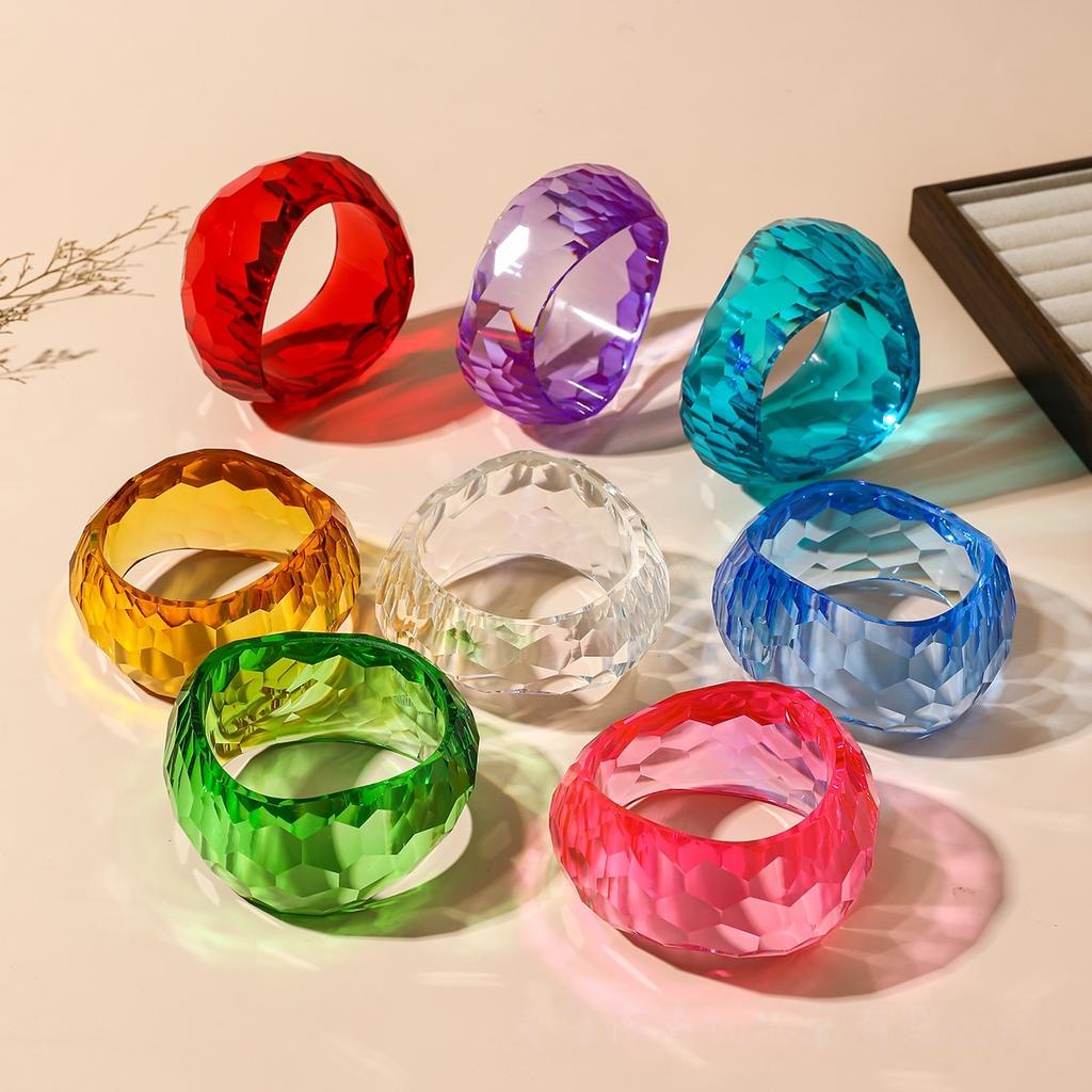 Asymmetric Cutting Geometry Transparent Colorful Resin Acrylic Bangles For Women Bangle Bracelets Charm Thick Simple Jewelry