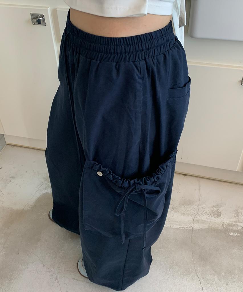 RONRON Ribbon String Wide Cargo Pants Navy