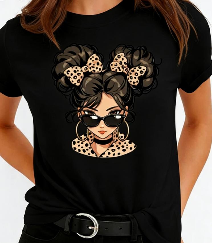 Leopard Print Bun Girl T-Shirt Trendy Mom Life Romantic Streetwear Women Tee Top Fashion Summer Streetwear Aesthetic Y2k Clothes 4XL