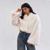 Womens Short Faux Fur Jacket Vintage Unique 2-Wear Plush Coat Fall Winter