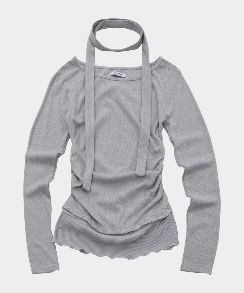 PLACE STUDIO Boat U-Neck Detachable Eyelet Contrast Scarf Set Long Sleeve T-Shirt _3 Colors