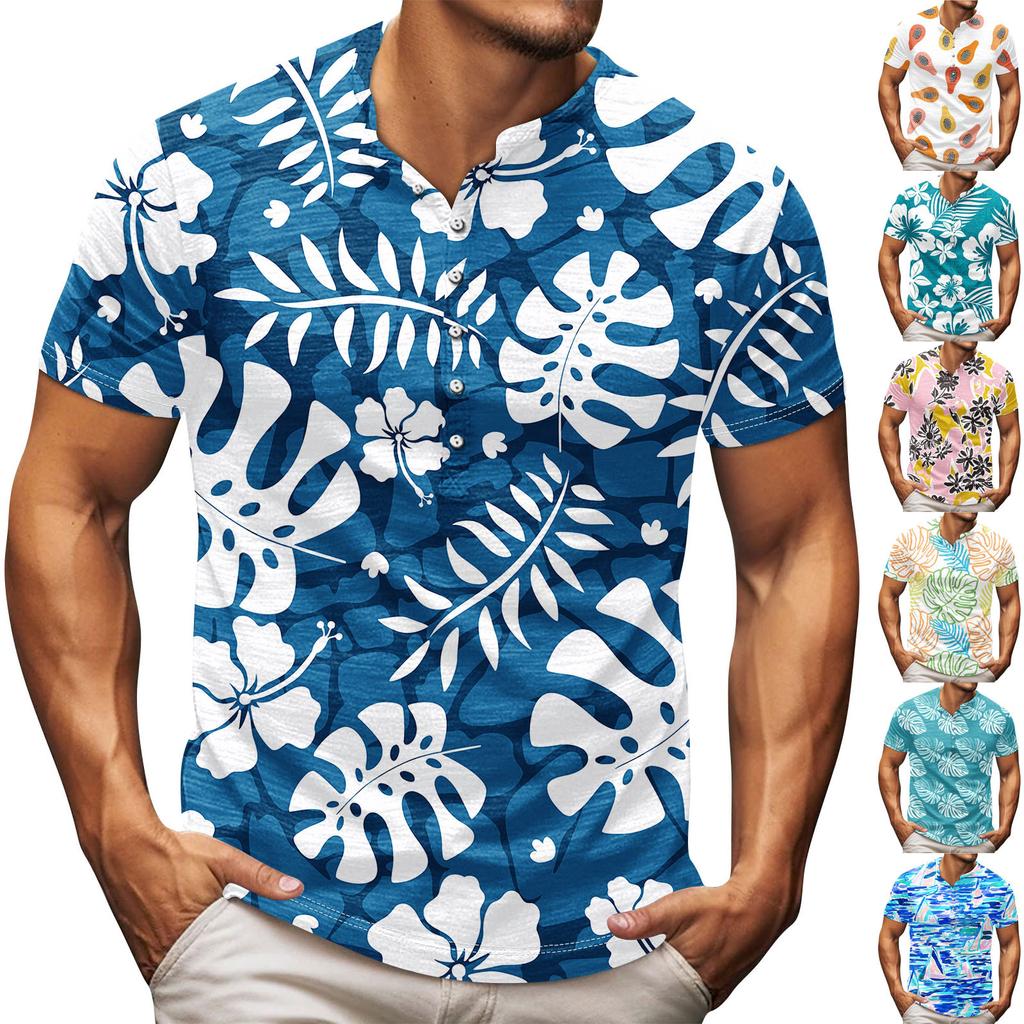 Men'S Printed T-Shirt Outdoor Retro Button Loose Long Sleeve Top