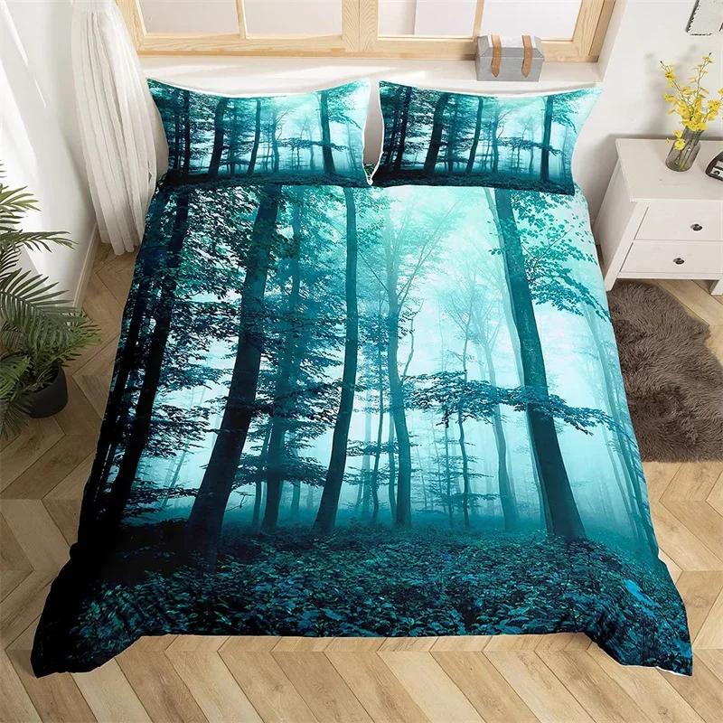 Dense Birch Trees with Leaves Duvet Cover Tree Lush Twin Queen King Bedding Set Jungle Nature Botanical Print Comforter Cover