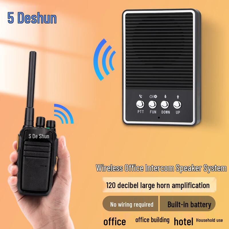 Deshun Wireless Two-Way Intercom System with Wall Speaker & Handheld Mic