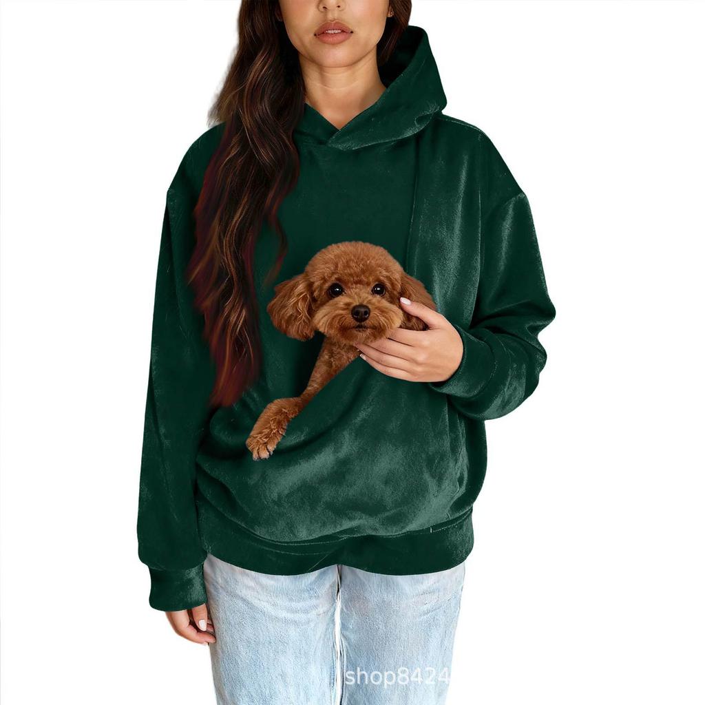Unisex Fashion Casual Solid Color Long Sleeve Hooded Sweatshirt with Pet Pocket