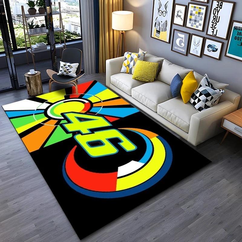 Covor Negru Galben pentru Motociclist Pista de Curse Covor pentru Sufragerie cu Design Dinamic Decorațiune pentru Casă Covor Antiderapant
