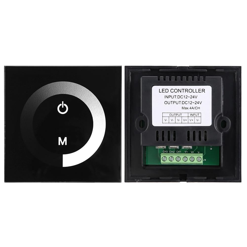 Wall Mounted Single Color LED Touch Panel Controller Dimmer Switch for LED Strip Light Black