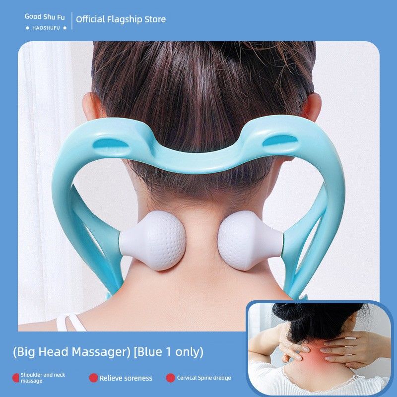 Manual Neck Massager Clip Neck Six-Wheel Rolling Neck Massager Integrated Special Multi-Function Kneading For Home [Big Head Massager] [Two Wheels] [Blue]