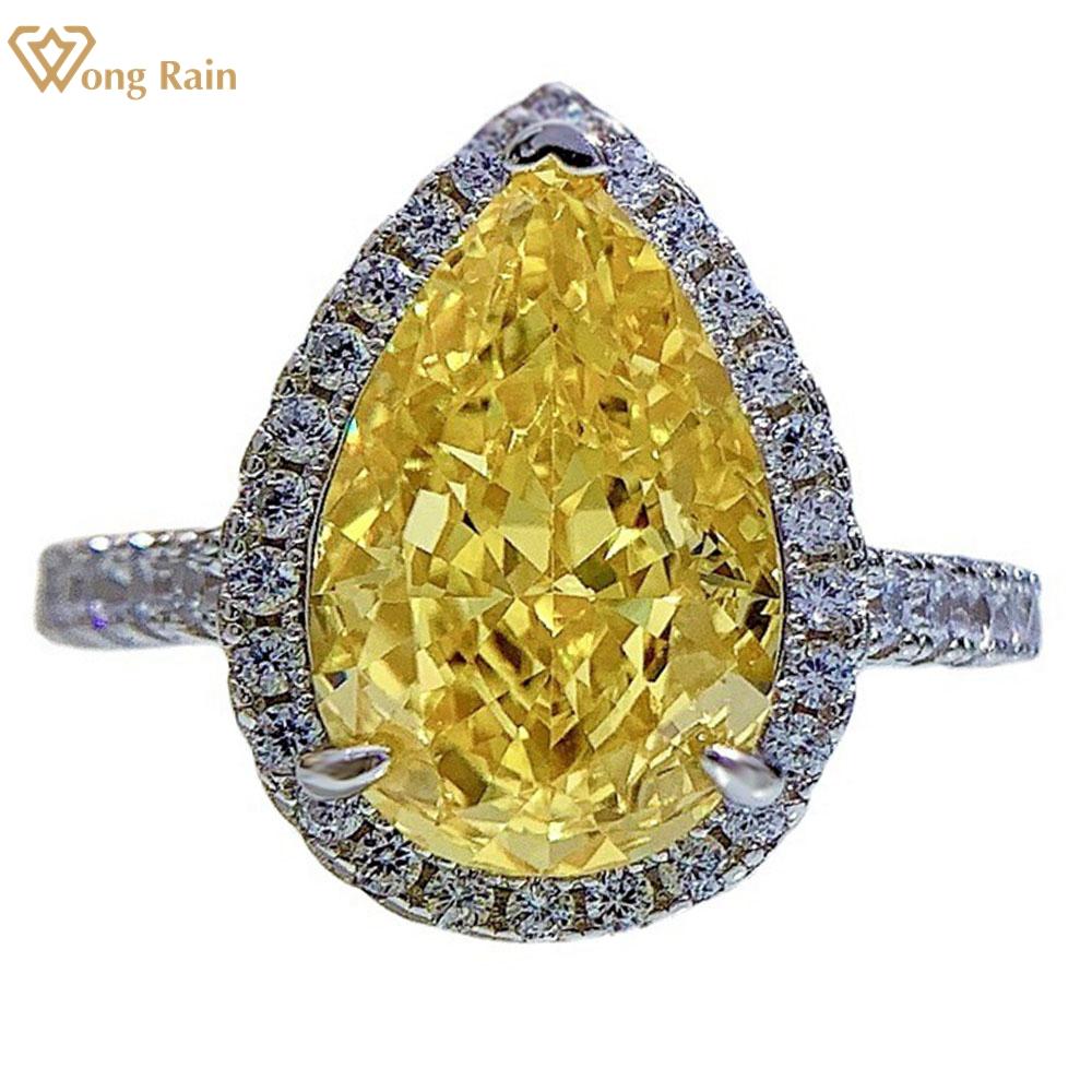 

Wong Rain, 100% стерлинговое серебро 925 пробы, грушевидная огранка, 8*12 мм, AAAAA, цирконы, драгоценный камень, юбилейное кольцо для женщин, ювелирные изделия US 5 жёлтый