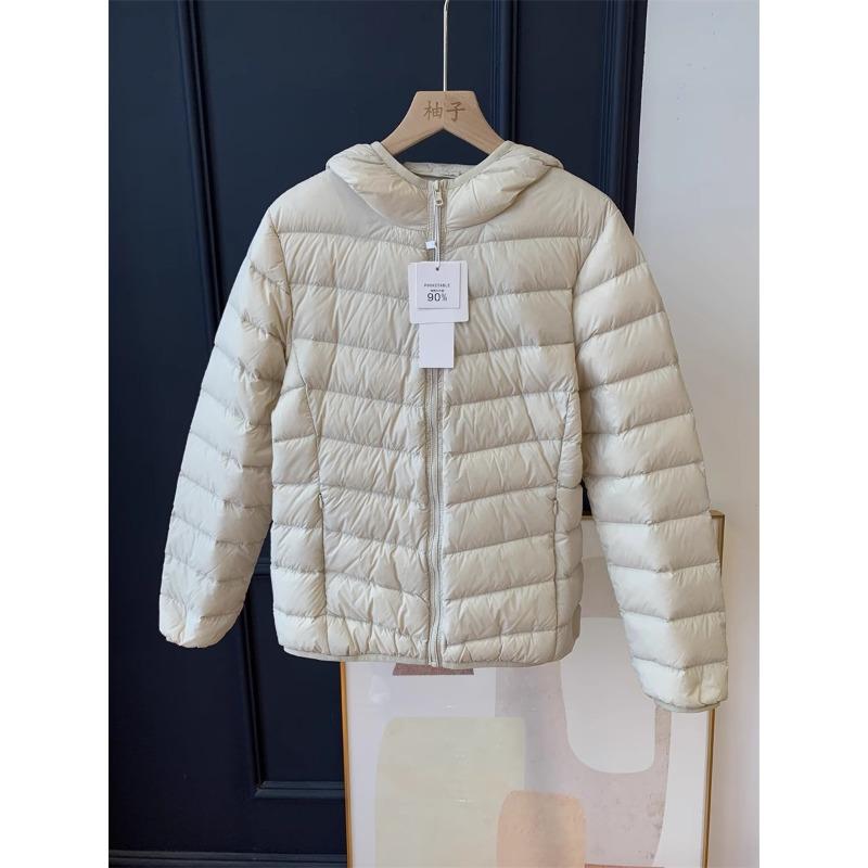 White duck down women's hooded soft, comfortable and warm, fashionable and light down jacket, winter