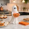 Kid Friendly Halloween Ornaments Resin Ghost Statue with Pumpkin Candy Bowl, Cute Figurine, Trick Seasonal Home Shelf Accessories or Treat Holder for