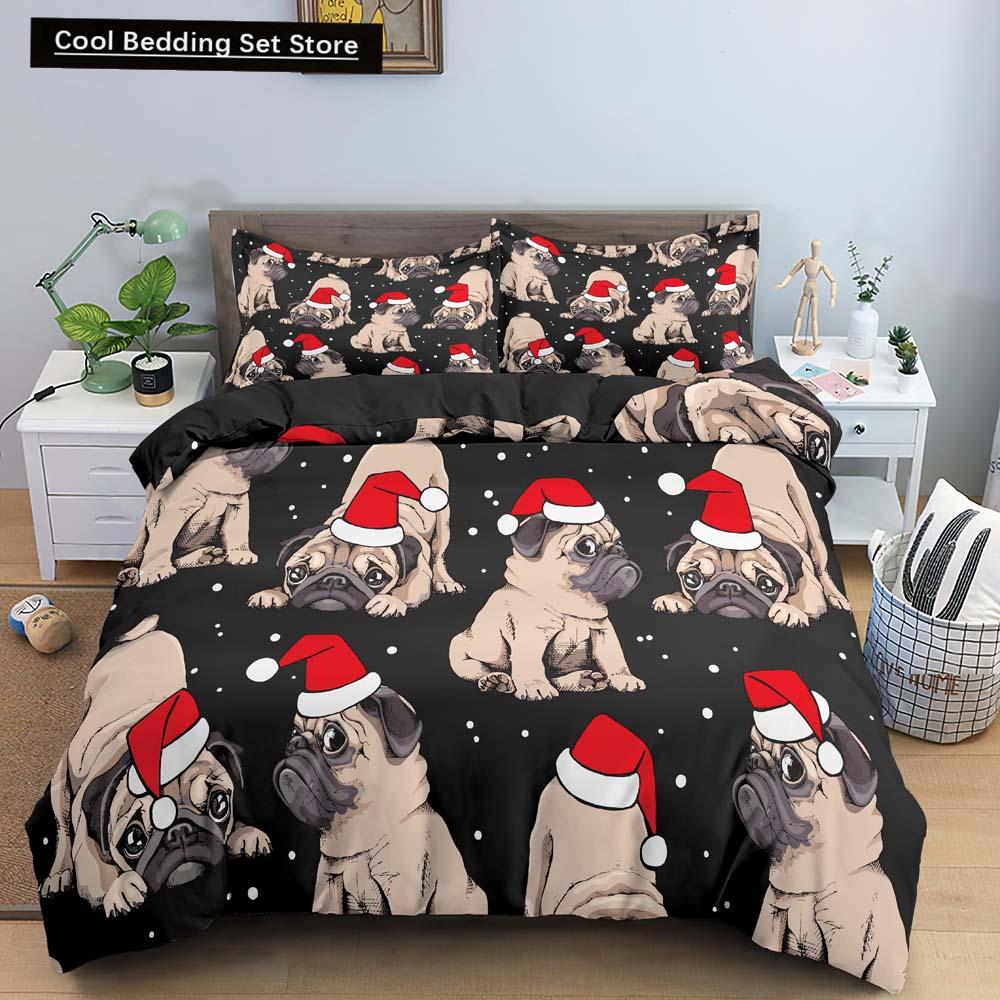 3D Christmas King Queen Duvet Cover Set Kids Cartoon Merry Christmas Red Quilt Cover 2/3pcs Polyester Beddings Set Single Double