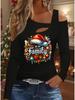 Autumn & Winter Women's New Casual  Long Sleeve Top  Christmas Pattern Ideal Halloween Christmas Gift T Shirt